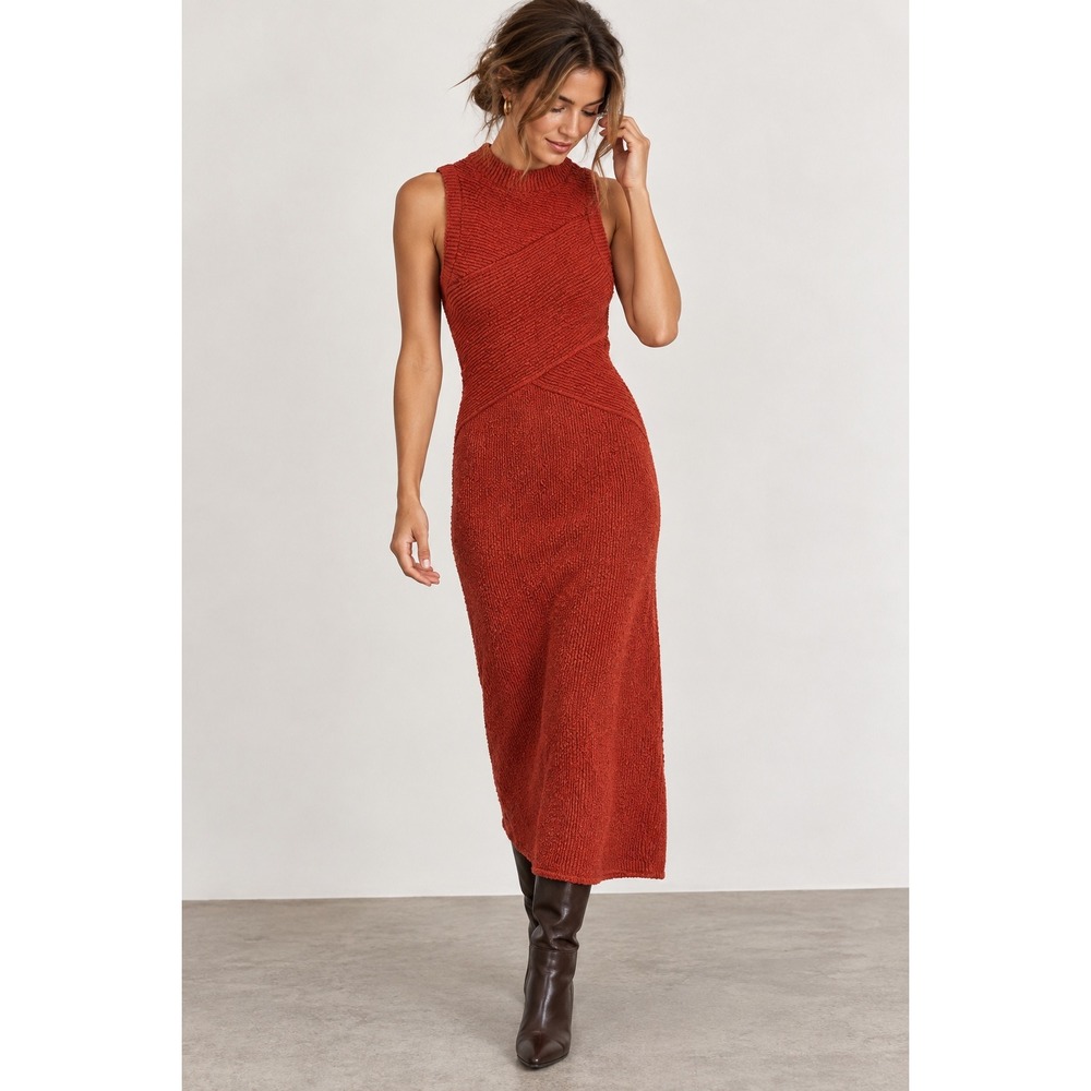 Plenty by Tracy Reese Sexy Shift Dress XS Rust Orange Knit Midi Minimalist NWT